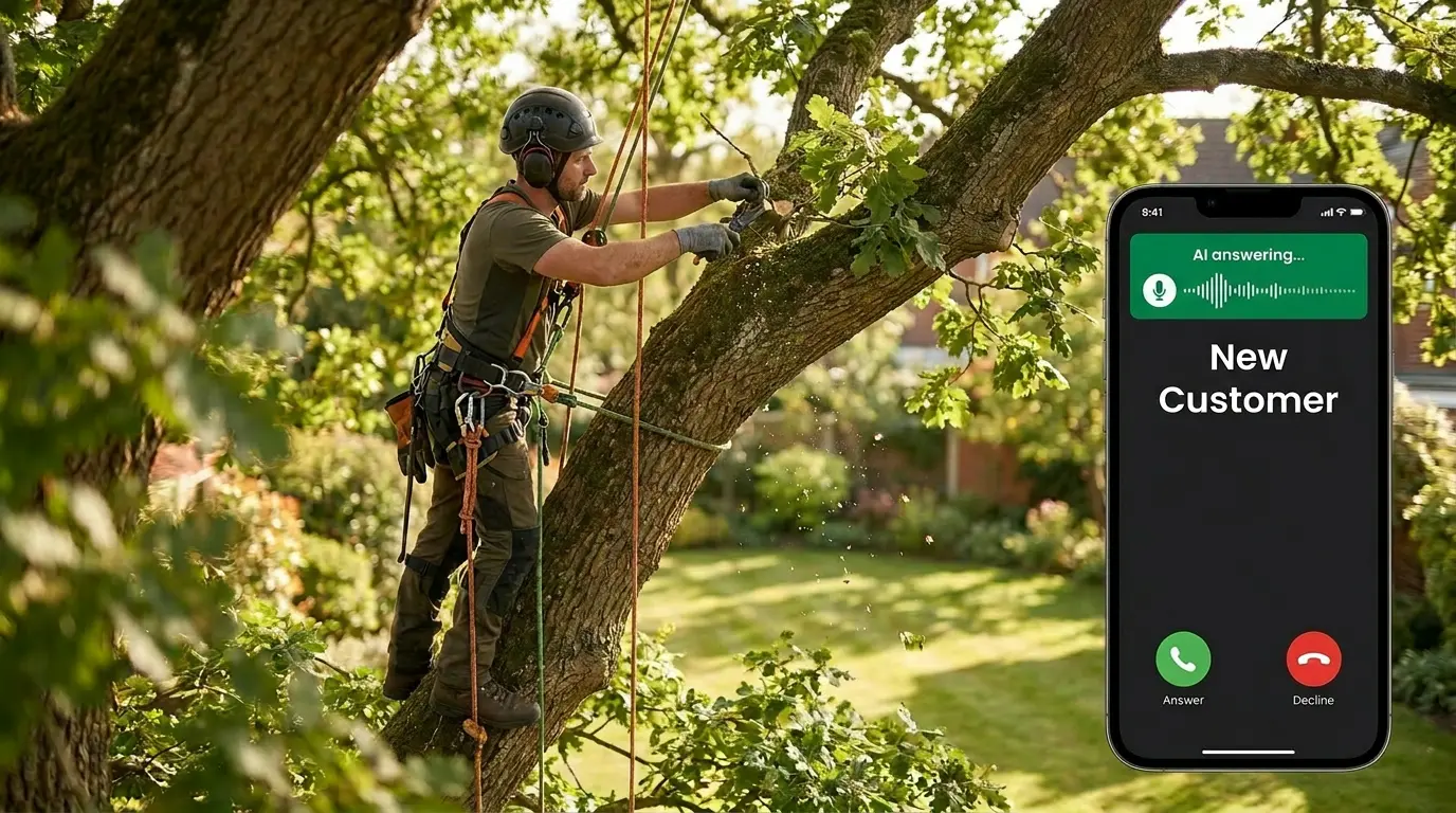 AI answering for a tree surgeon when he is busy climbing up a tree on a job