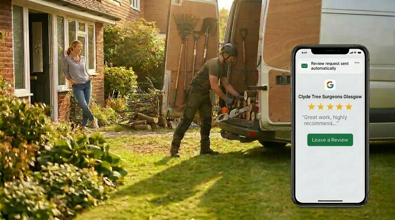 Automated review collection notification going out while the tree surgeon is busy working