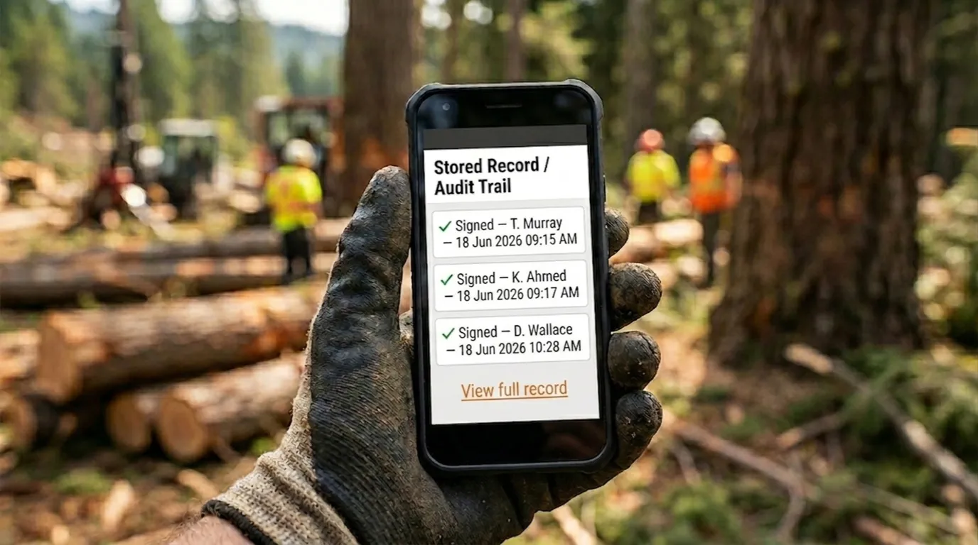 Screenshot of the stored audit trail record after signing