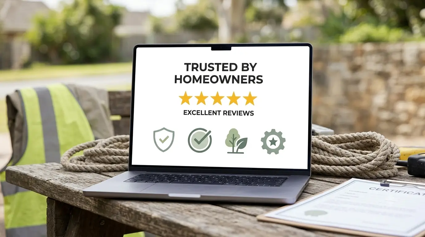 Trust bar showing tree surgeon insurance, qualifications and trade body logos